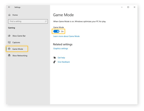 Windows 10 menüsünden oyun modunu seçmek ve oyun modu anahtarının açık olduğunu onaylamak