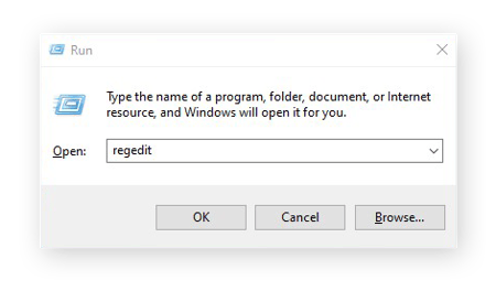 Apertura del registro dalla casella Esegui di Windows 10