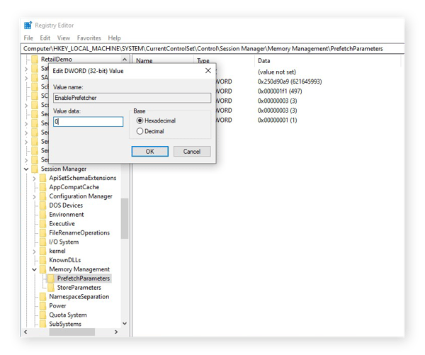 Désactivation de Prefetch dans Windows 10