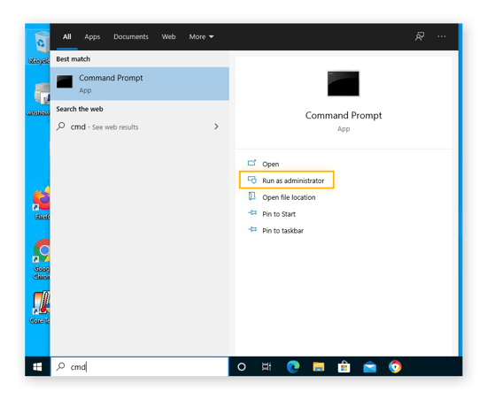 Ouverture de l’invite de commandes en tant qu’administrateur dans Windows 10