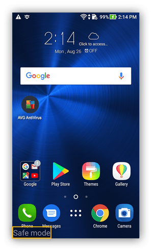 Tela inicial do Android no modo de segurança