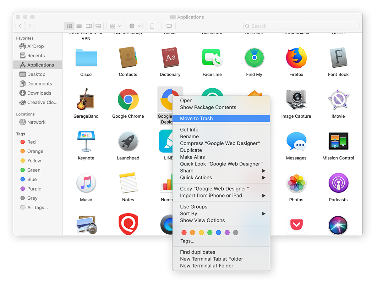 Verschieben einer App aus dem Ordner „Anwendungen“ in den Papierkorb unter macOS