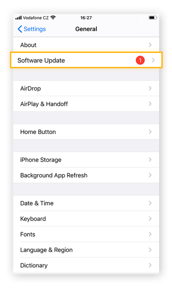 Clique em Instalação de Software para buscar uma nova versão do iOS.