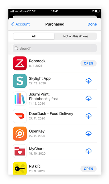 Bekijk alle apps die u ooit hebt gedownload, gratis en betaalde, in de App Store door de optie Aankopen te selecteren.