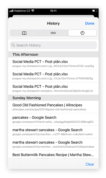 Revise el historial de búsqueda todos los sitios web que ha visitado con la aplicación Safari desde su teléfono.