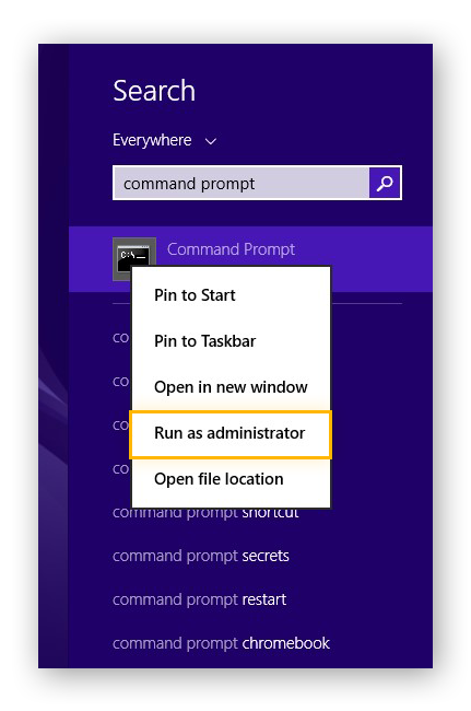 Ouvrir l’invite de commandes en tant qu’administrateur dans Windows 8.1