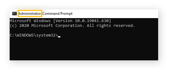 The Command Prompt window in Windows 10