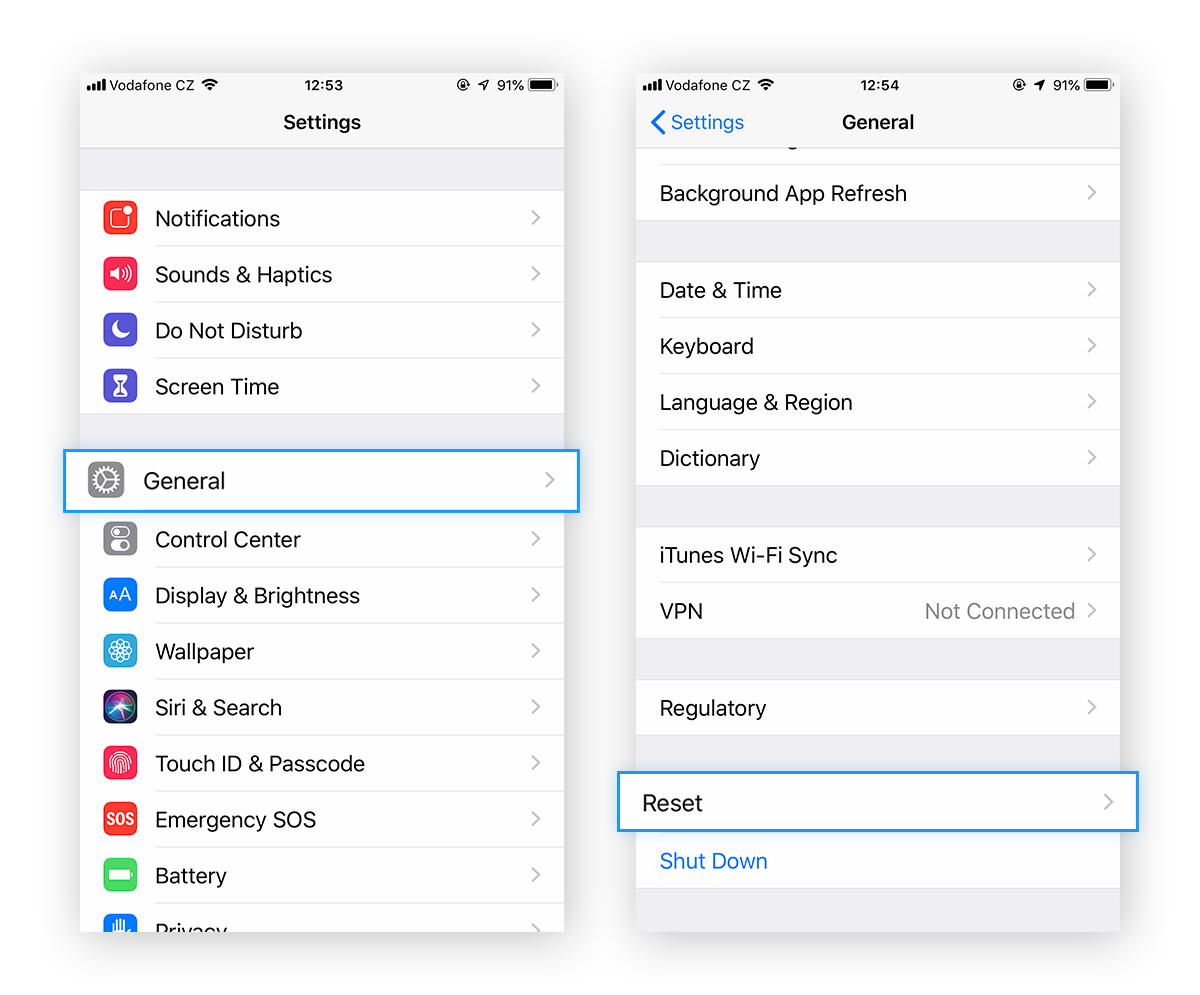 Para restaurar su iOS en un nuevo dispositivo, primero vaya a ajustes y seleccione «general» y después «restablecer».