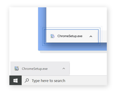 Een voorgrondvenster met een downloadbestand in het besturingssysteem Windows. Het bestand is ChromeSetup.exe