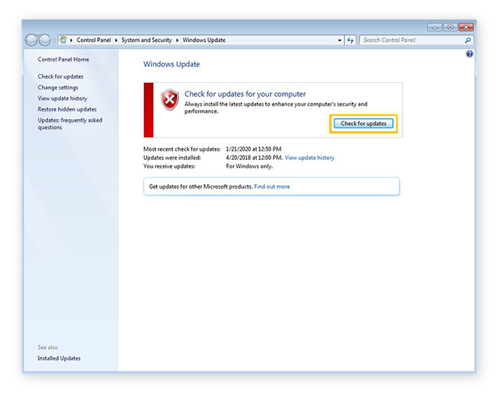 Zoeken naar updates met Windows Update in Windows 7