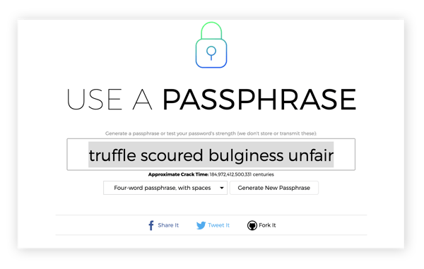 Crear una frase de contraseña con el sitio web Use a Passphrase.