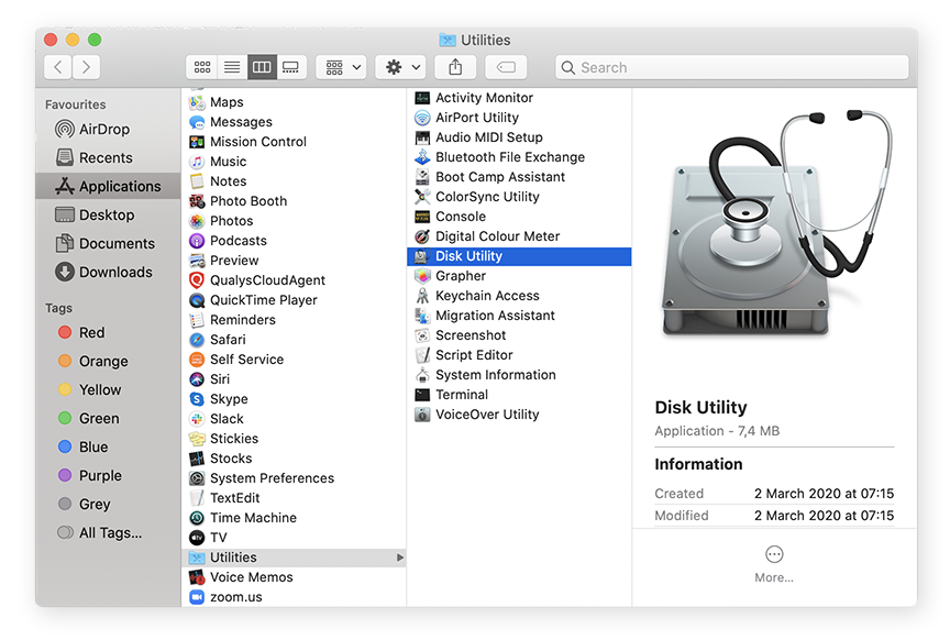 Opening Disk Utility from Applications