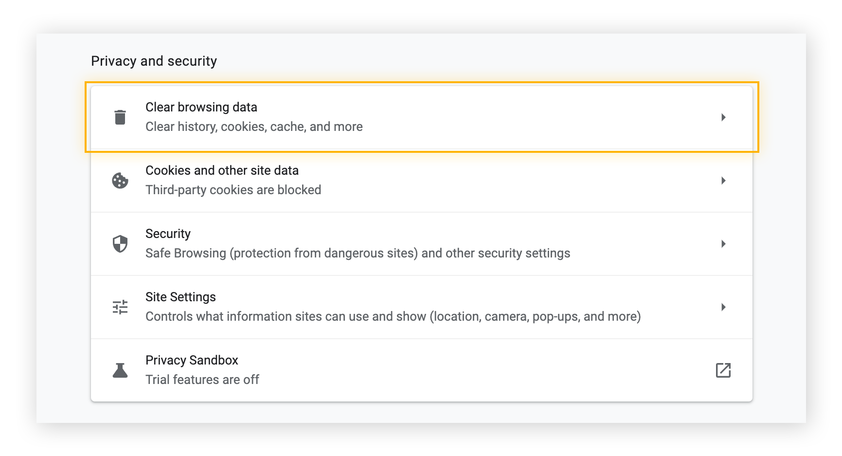 Privacy and security settings in Chrome