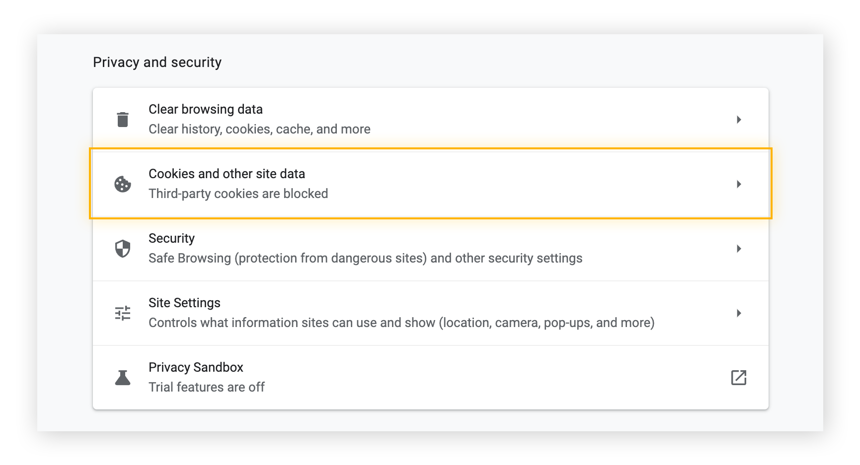 the Privacy and security settings in Chrome