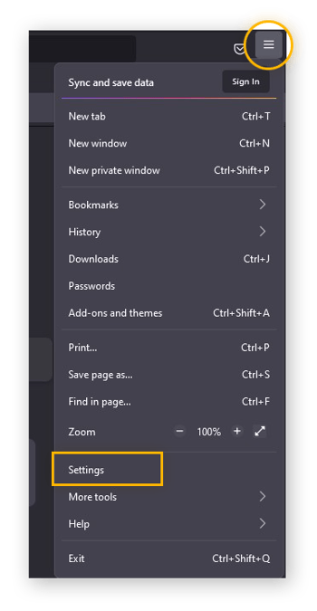 Opening the Settings in Mozilla Firefox for Windows 10