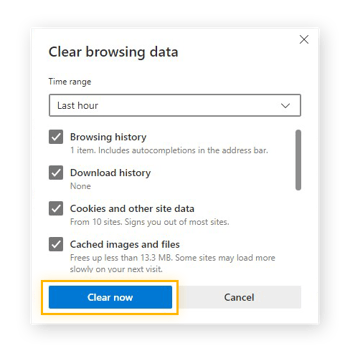 Clearing browsing data in Microsoft Edge for Windows 10
