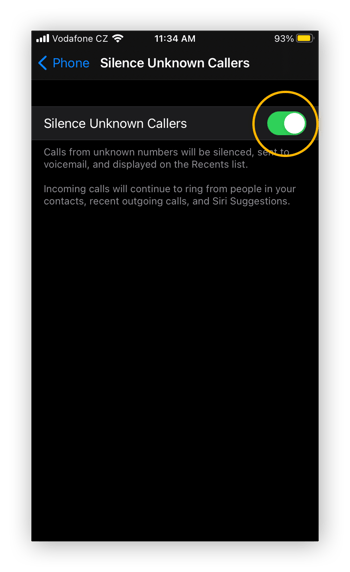 Modalità per silenziare i chiamanti sconosciuti su iOS