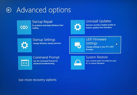 Advanced options for troubleshooting your PC in Windows 10