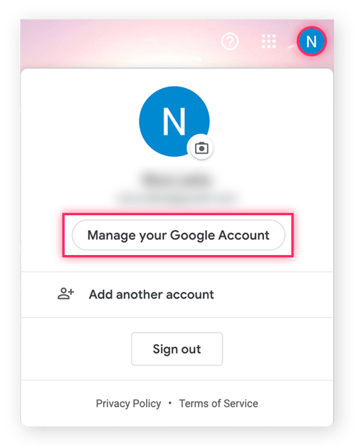 click "Manage your Google account' to open up your settings options.