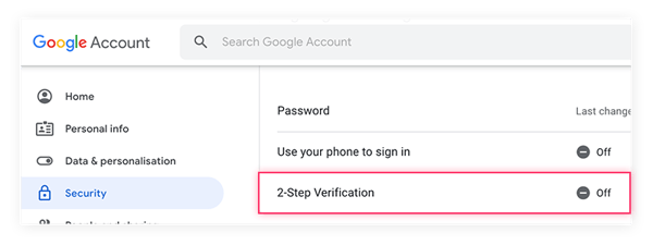 Once inside your settings, you'll be able to open the options for 2-step verification.