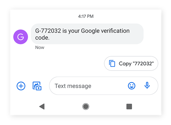Google stuurt u een verificatiecode om uw telefoonnummer te bevestigen als back-upmethode voor verificatie in 2 stappen.