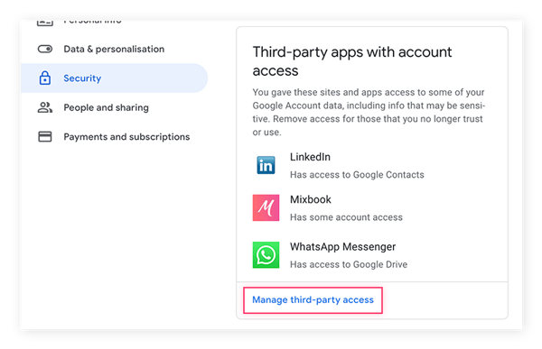 Go into your security settings and find the list of third-party apps and services that have access to your account.