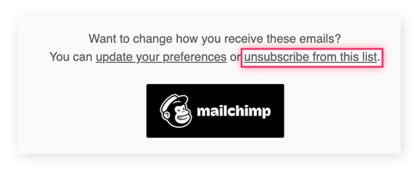 La maggior parte delle email di marketing ti offrirà la possibilità di annullare la sottoscrizione nella parte finale del messaggio.
