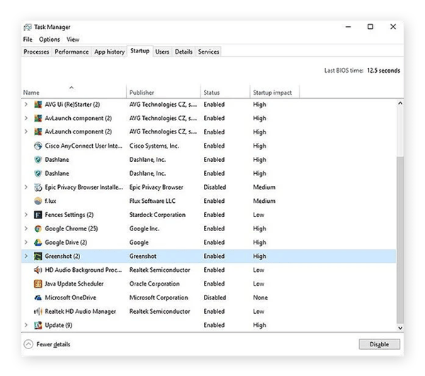Start Up Task Tab