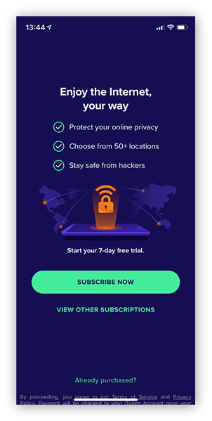 Captura de tela do Avast SecureLine VPN com destaques dos principais recursos, como mais de 50 locais e prevenção de hackers.