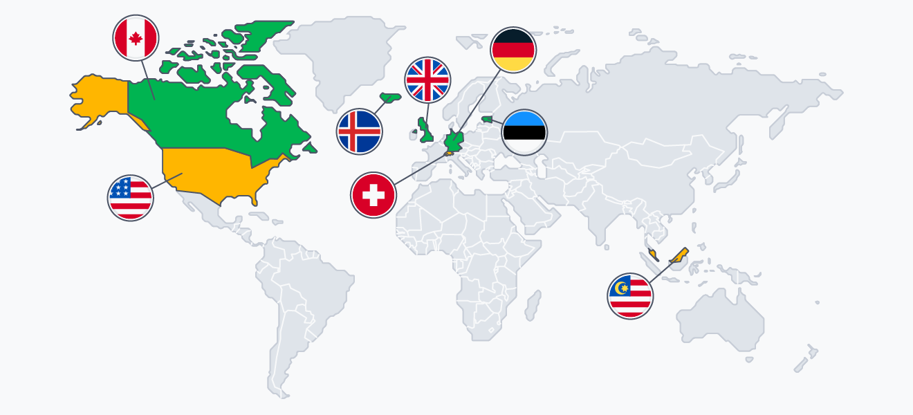 The best countries to connect through when using a VPN