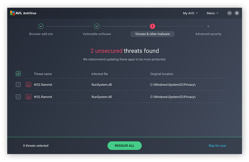 An anti-malware security app will scan your device for malware and other threats.