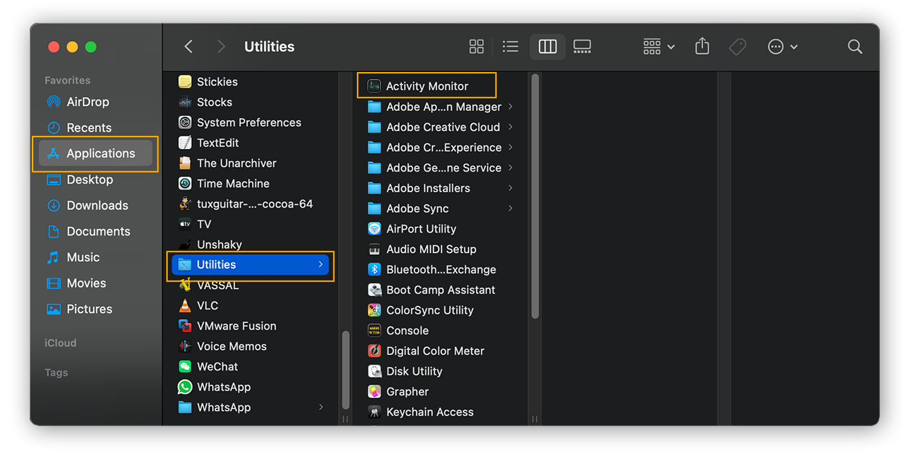 Opening the Activity Manager in macOS