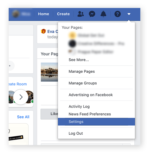 Abrir la configuración de Facebook en un ordenador de escritorio.