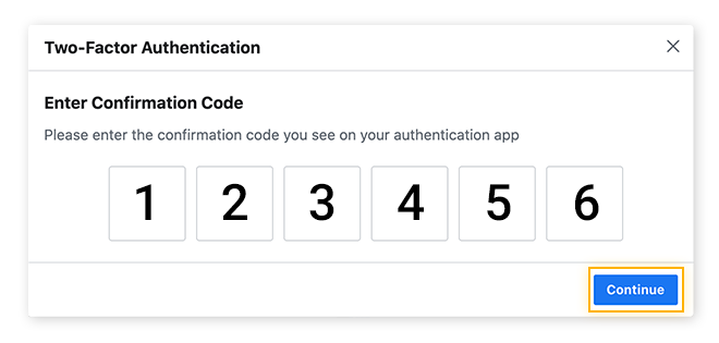Introducir el código para confirmar la configuración de la 2FA.