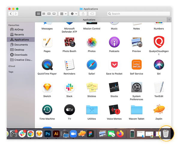 Como remover um sequestrador de navegador no Mac clicando e arrastando o aplicativo para a Lixeira.