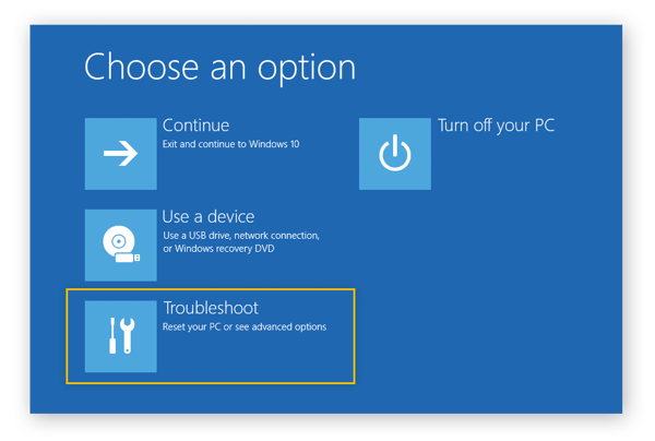 Het menu Probleemoplossing openen tijdens het opnieuw opstarten van Windows om de computer opnieuw te starten in de veilige modus met netwerkmogelijkheden.