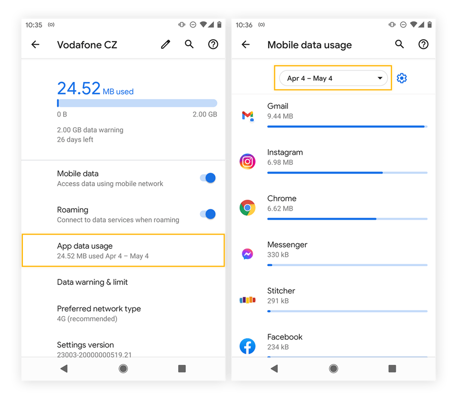 Grootverbruikers van data weergeven in Android 11