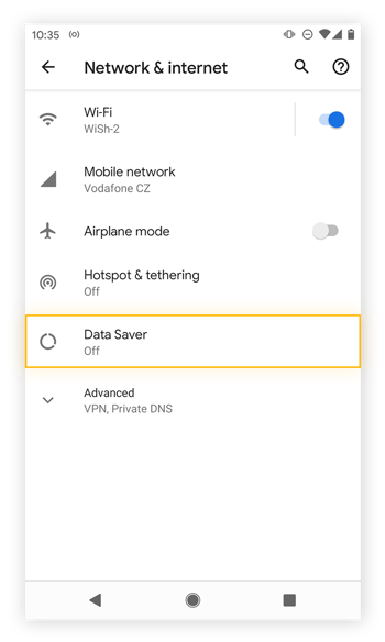 Öffnen von Einstellungen für „Netzwerk & Internet“ in Android 11.