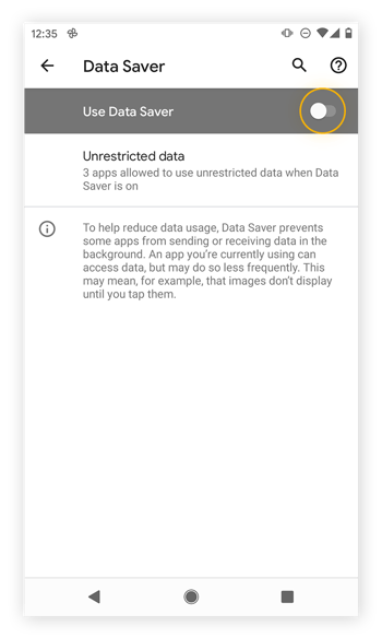 Databesparing bekijken en uitschakelen in Android 11