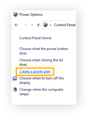 Destacando “Criar um plano de energia” nas Opções de Energia do Windows 10