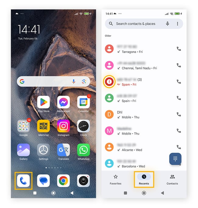 To block an individual number on Android, start by opening the phone app, go to Recents, and tap the caller's avatar.