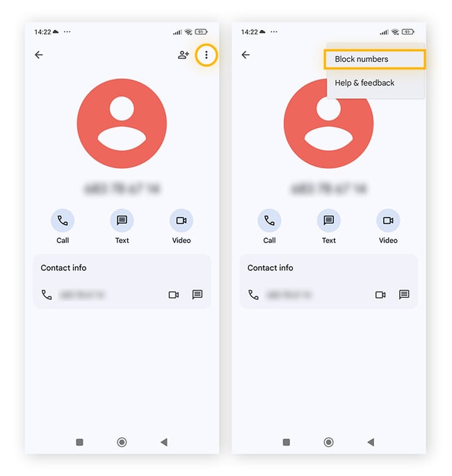 Tap the three dots, then Block numbers.