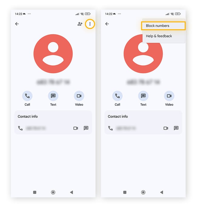  Appuyez sur les trois points, puis sur Bloquer les numéros.