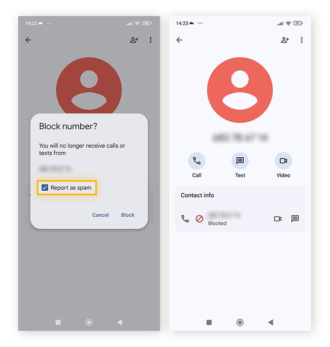Cochez la case Signaler comme spam, puis appuyez sur Bloquer pour confirmer.
