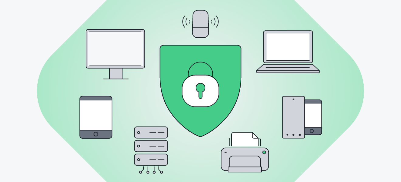 Endpoint security protects devices connected to a network against hackers and malicious software.