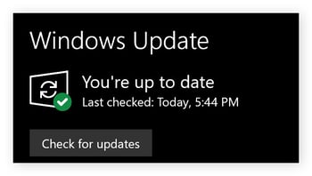 Windows Update popup showing you're up to date.