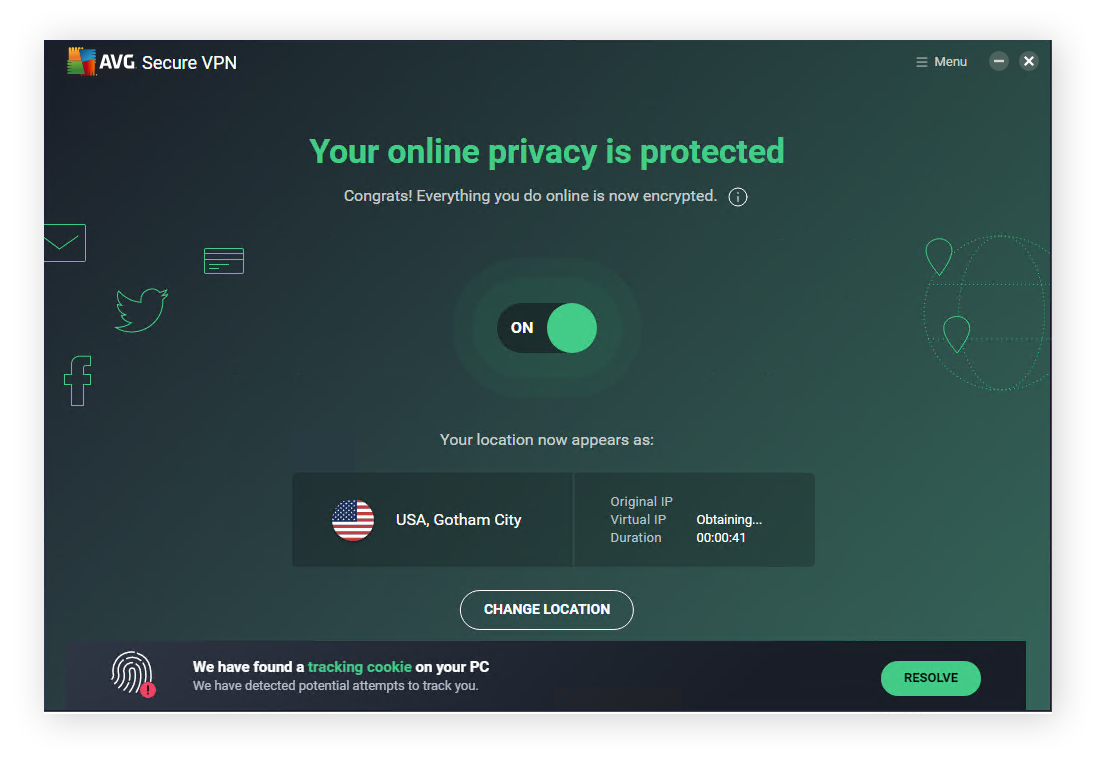 AVG Secure VPN oculta su ubicación y evita los bloqueos de contenido.