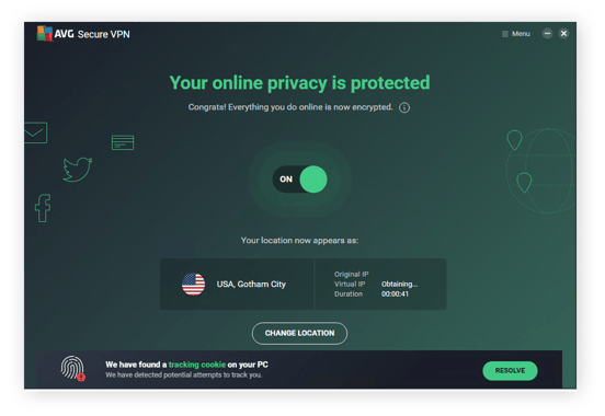 AVG Secure VPN menyembunyikan lokasi Anda dan melewati blok konten