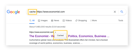 Google खोज परिणामों के माध्यम से किसी साइट के कैश्ड संस्करण को देखना।