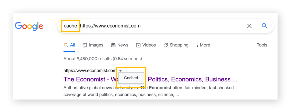 De gecachete versie van een website bekijken via de zoekresultaten van Google.